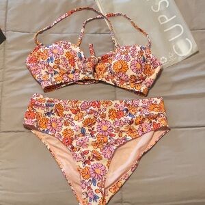 Cupshe Pink & Orange Floral Bikini/Swimming Suit Set